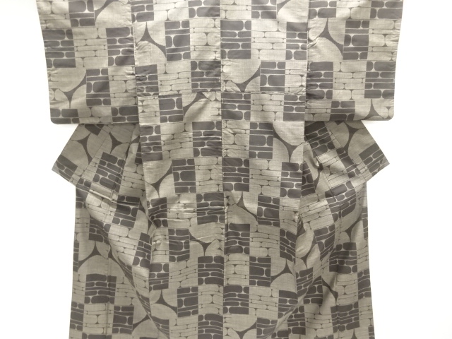 JAPANESE KIMONO / DORO OSHIMA TSUMUGI (5 maruki) / WOVEN ABSTRACT PATTERN 